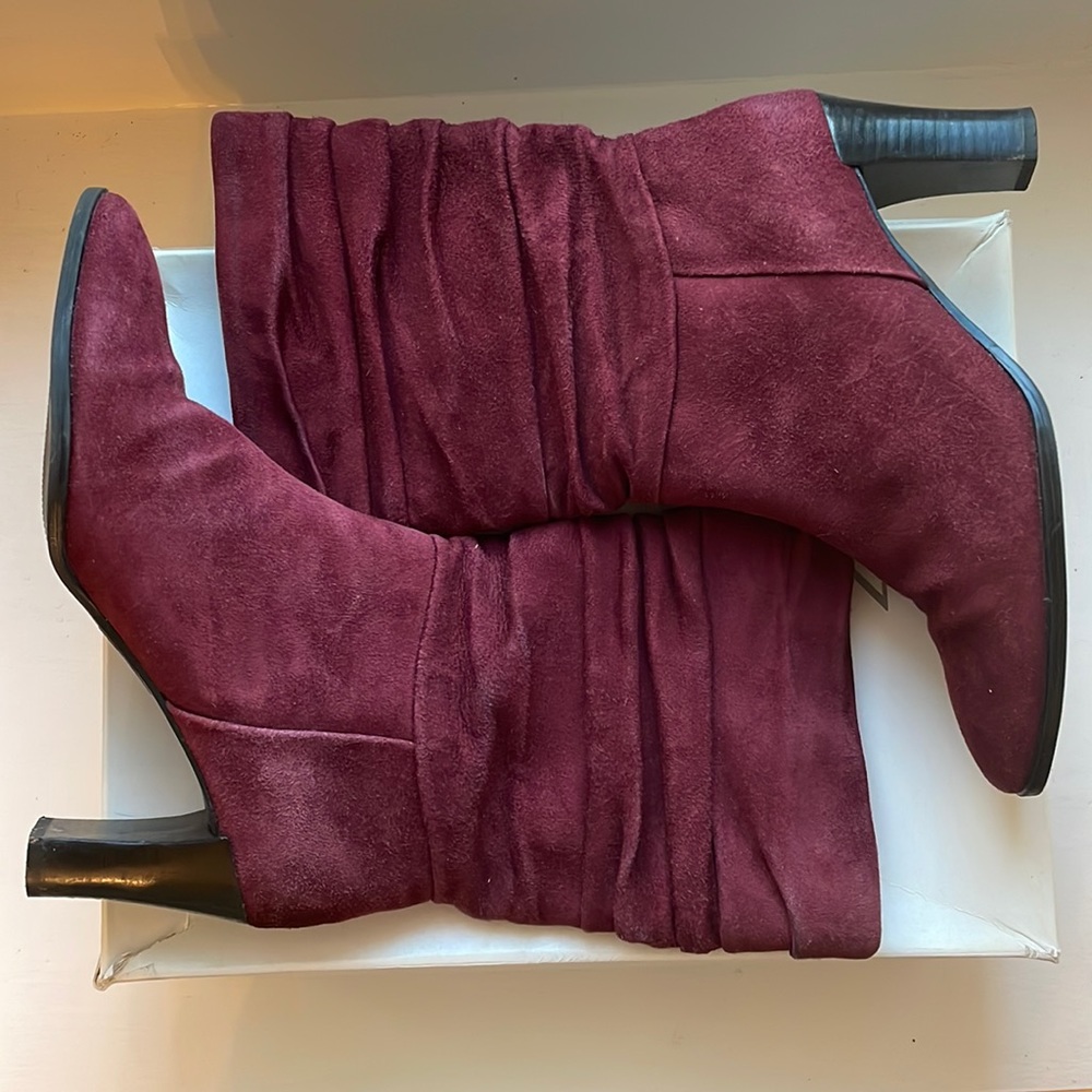 Worthington burgundy mid calf slouch boots faux suede
